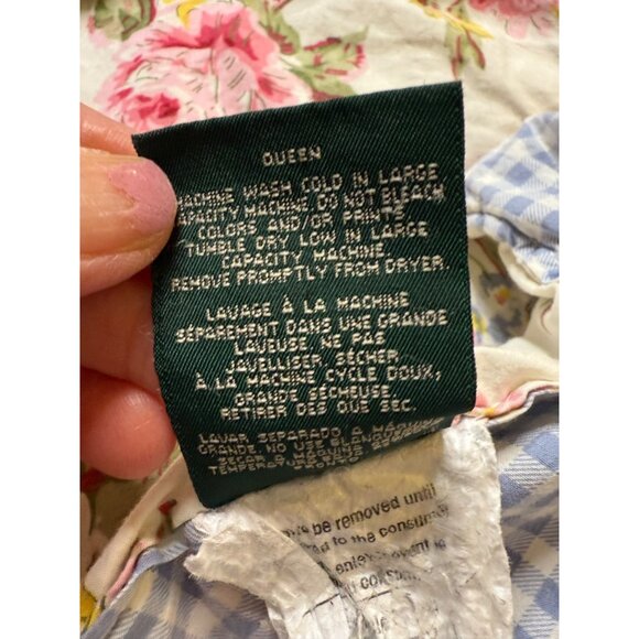 Vtg Ralph Lauren LRL Queen cotton Comforter Floral Peony Gingham Reversible read - Picture 15 of 16